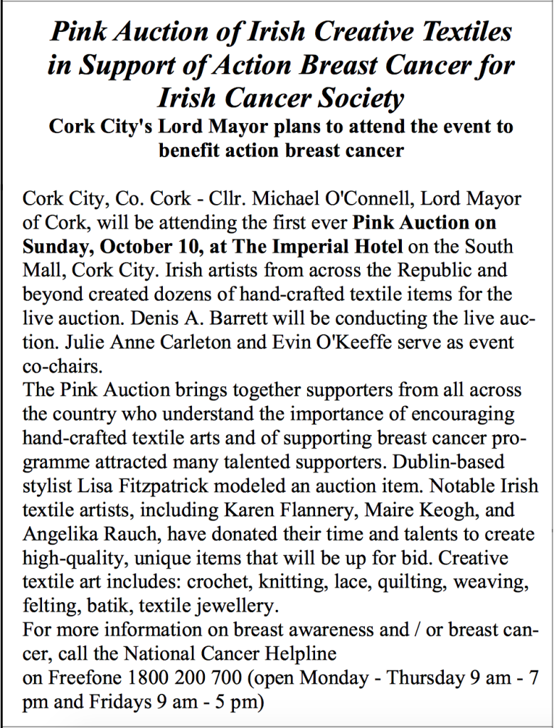 2010 Pink Auction mentioned in The Ballincollig Parishioner