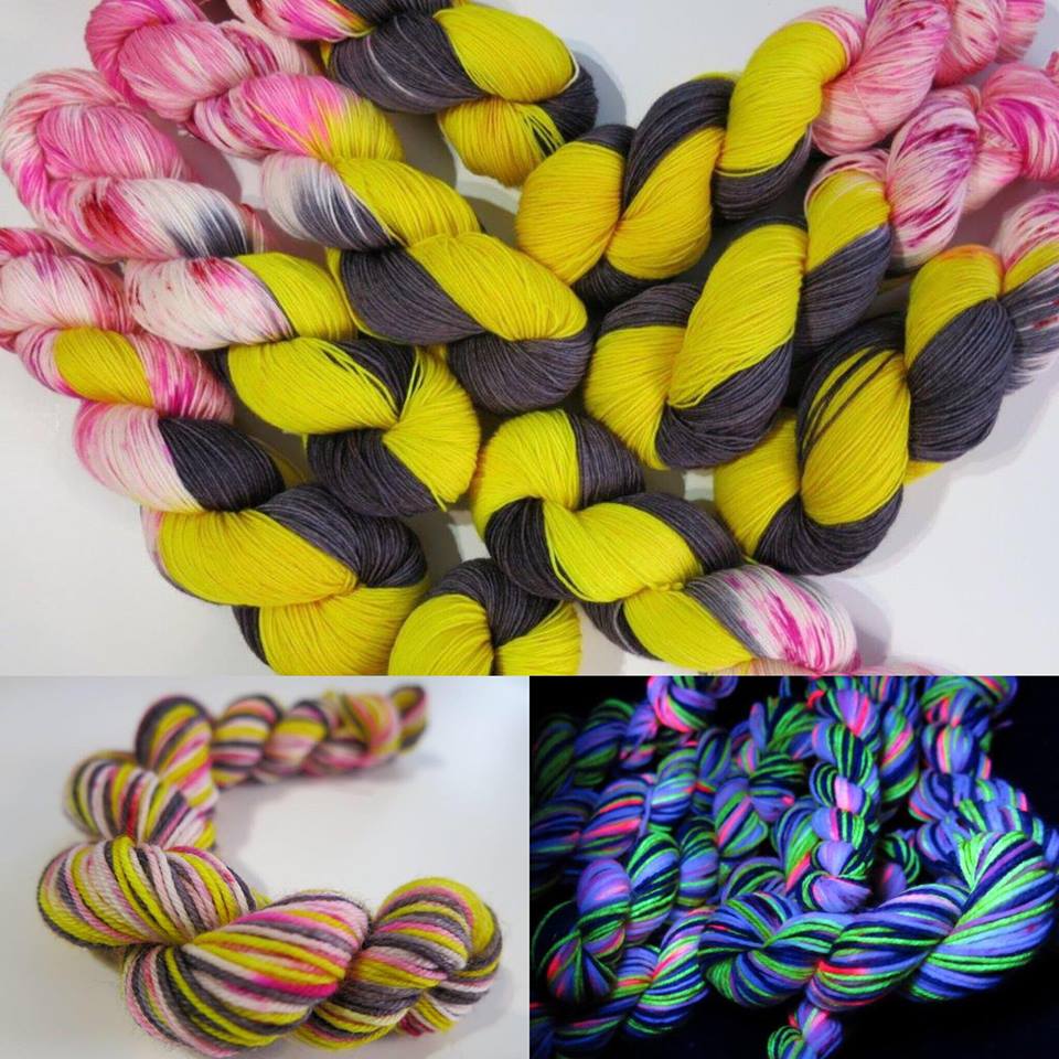 My Mama Knits Bee Mine colorway with bright yellow, deep black, and cheerful pink