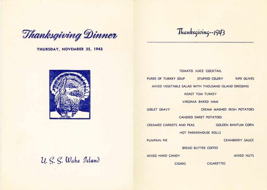 Traditional Thanksgiving Menu from 1943 USA
