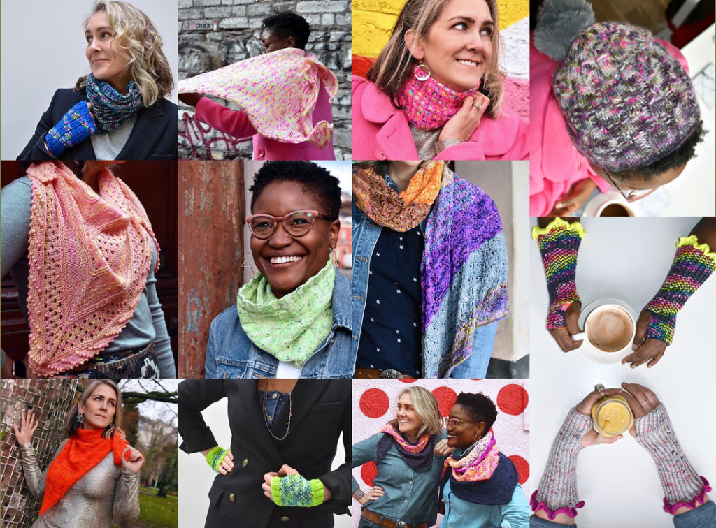 A photo collage showing all 12 knit samples from the Ultraviolet Knits book.