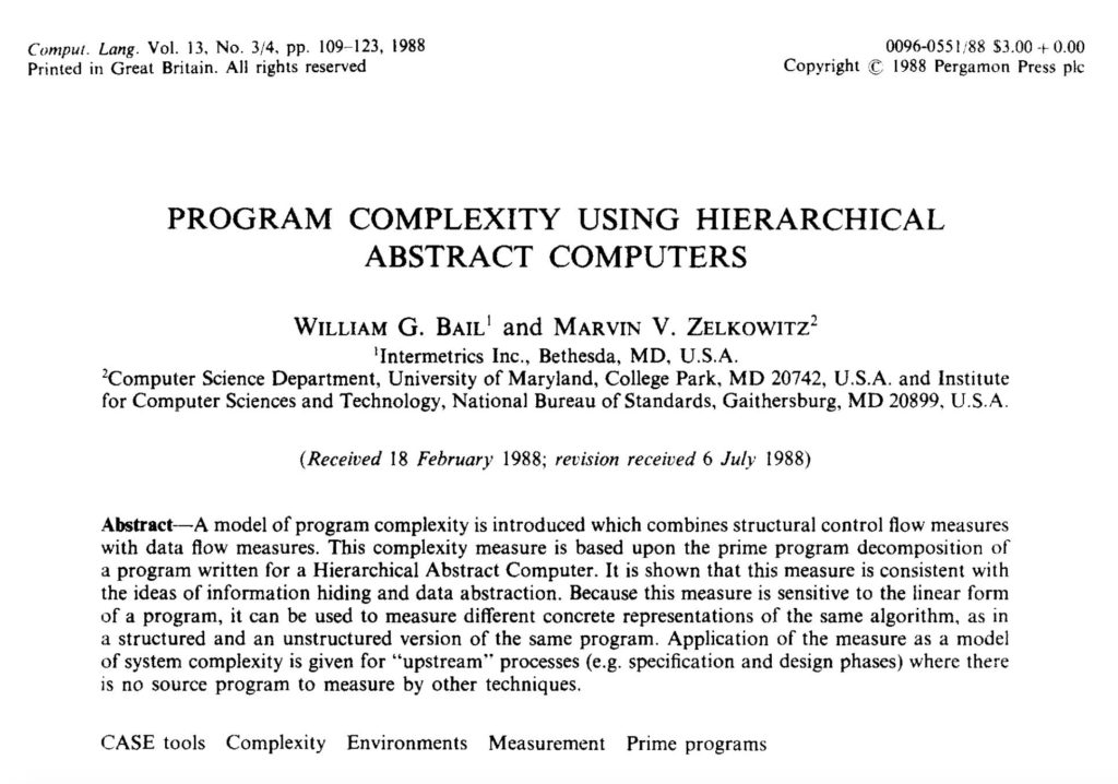 Program Complexity Using Hierarchical Abstract Computers PhD by William G. Bail