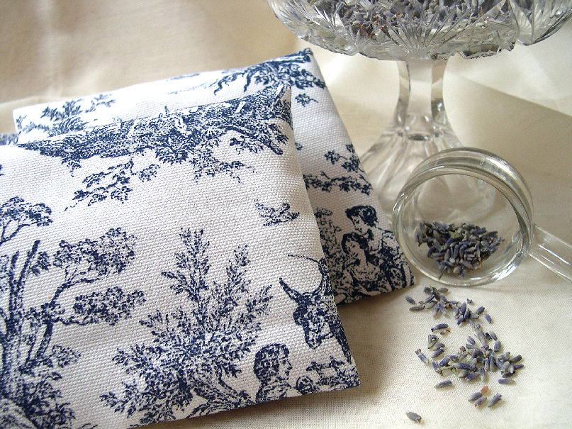 Toile fabric Lavender Sachets by Doug Caldwell
