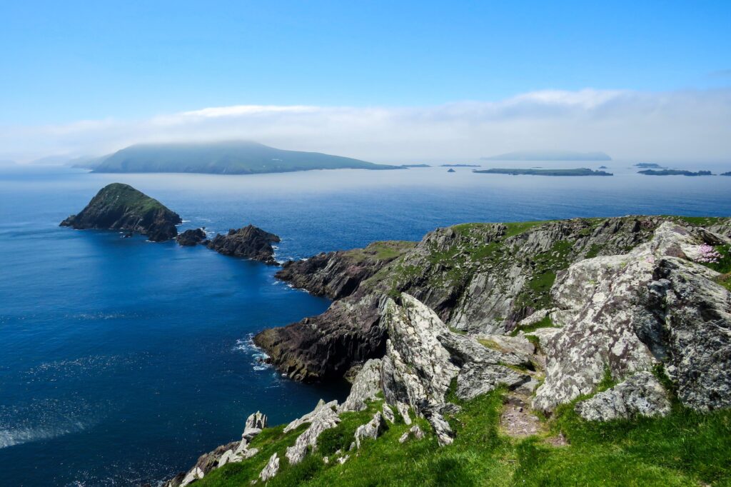 Bird's eye view of coastline and rocky edges of Dingle peninsula in Ireland photo by Mark Lawson