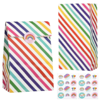 Paper goody bag for kid birthday party with rainbow stripes